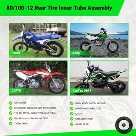 XIKOBY 12'' Wheel & 80/100-12 3.00-12 80x100x12 Rear Dirt Bike Tire Rim for 125cc 110cc SSR CRF110F PW80 TTR110 KLX110 KLX110L KX65 DS80 JR80 Baja DR70 Off Road Pit Bike Parts with 428 Chain