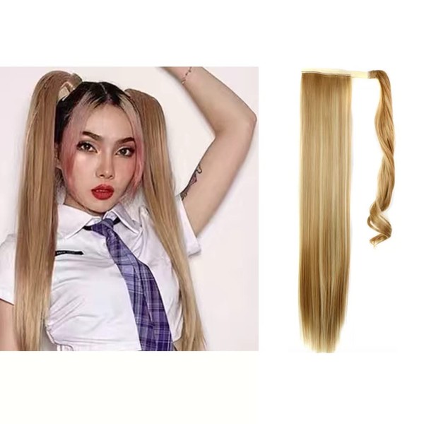 27H613 Women's Ponytail Wig, Long, Straight, Velcro, 23.6 Inches (60 cm), Magic Ponytail Extensions, Hair Attachment, Butter Blonde