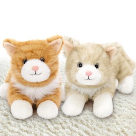 MorisMos Cat Teddy Set, 2pcs 42cm Realistic Kitten Soft Toy, Cuddly Fluffy Orange Cat Plush Toy, Kawaii Stuffed Animal Present for Boys Girls Girlfriend Birthday Deco