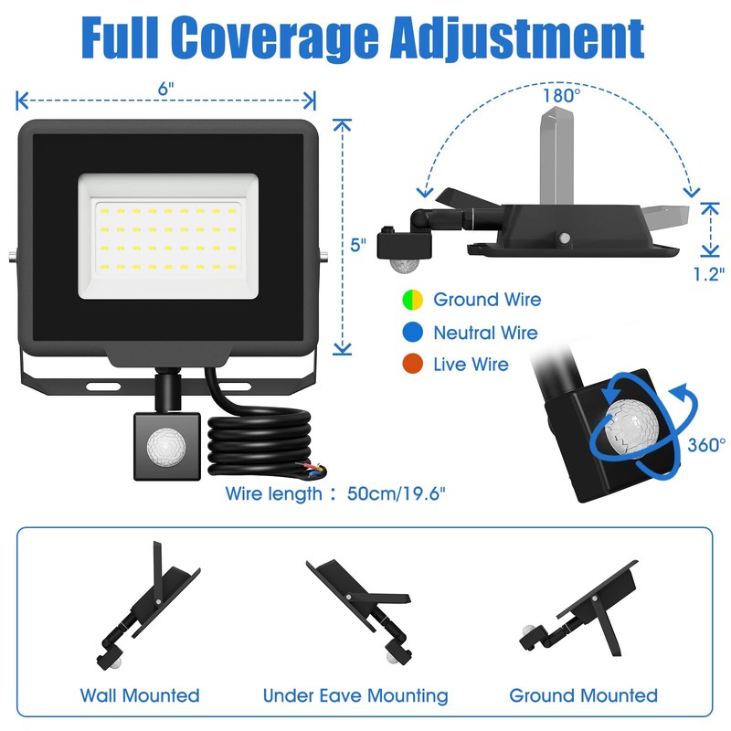 Probapro 30 W LED Spotlight with Motion Sensor Outdoor, IP65