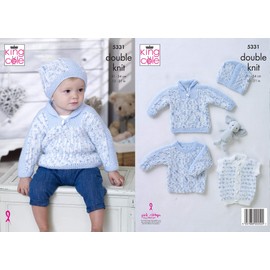 King Cole 5331 Knitting Pattern. Sweaters, Gilet & Hat in King Cole Cherish Dash, Cherished DK for Baby