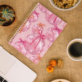 ANIANG Trendy Retro Disco Ball Spiral Notebook, Preppy Journal, Coquette Decor 5.5"x8.3" 164pages Lined Notebooks College Ruled, Funky Pink Notebook for Office School Supplies Teens Girls 359