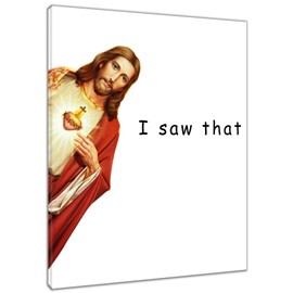 LB Funny Jesus Canvas Wall Art Jesus Christ I Saw That Funny Quotes Christmas Artwork Picture Abstract Painting Art Home Decor For Bathroom Living Room Bedroom Framed Ready To Hang, 12x16 Inch