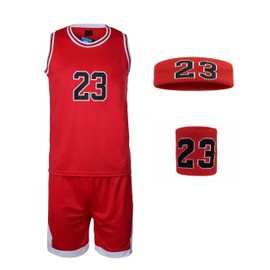 #23 Boys Basketball Jersey Set with Headband and Wristband Basketball Tank Top Shorts Sport Suit Gift for Fans Teens Youths (Red, X-Large)