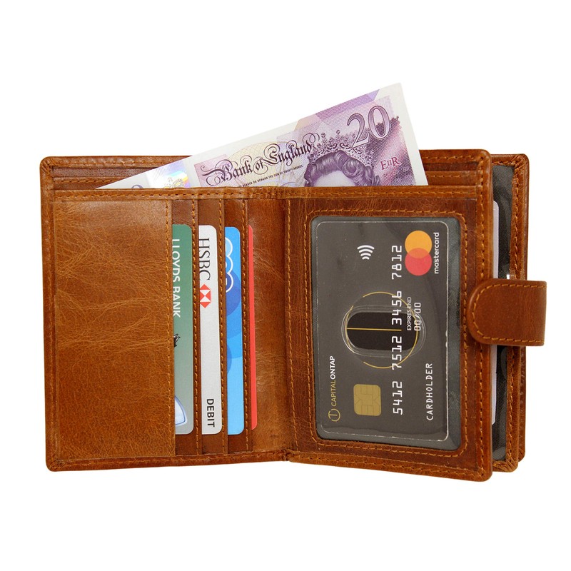 STARHIDE Ladies RFID Blocking Genuine Leather Clutch Wallet with Side