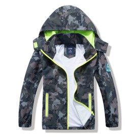 IjnUhb Kids Rain Jacket with Hood,Camo Raincoat for Boys,Waterproof Baby Windbreaker Casual Outerwear(blackcamo,5T)