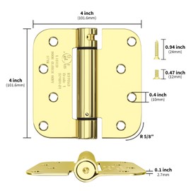 goldenwarm 4pack Polished Brass Door Hinges 4 Inch Self Closing Spring Door Hinge with 5/8" Radius Corners - Adjustable Door Closing, Residential & Heavy-Duty Hardware