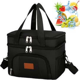 Insulated Lunch Bag for Men Women,13L Lunch Box Reusable Leakproof Cooler with Adjustable Shoulder Strap for Work Office Outdoor Picnic Camping, Beach, Waterproof Large Cooler Bag,Black