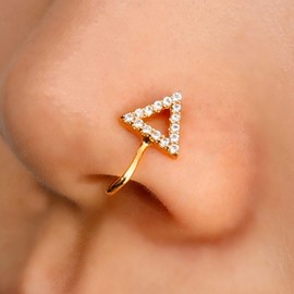 Aneneiceera Vintage Crystal Triangle Nose Ring Hoop Gold Rhinestone Nose Ring Stud Tiny Nose Screw Stud Ring Boho Cz No Piercing Nose Hoop Geometric Clip on Nose Ring Jewelry for Women