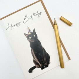 Stylish Black Cat Birthday Card for Her Him - Cute Greeting Card for Cat Lovers - Cat Themed Birthday Card - Birthday Card for Husband Wife Mum Sister Daughter Colleague Friend | Blank Inside