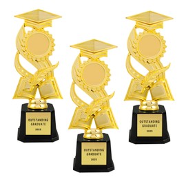 SINGOMON 3PCS Gold Trophy with Graduation Cap Design Graduation Trophy Award for Prized Congrats Outstanding Graduates 2025 Customed Rewards Graduation Award Trophies for Graduation Decorations 2025