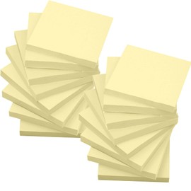 16 Pads, Pack of 1600 Sticky Notes, Canary Yellow, 76 x 76 mm Sticky Notes, Reusable Sticky Notes for Office, Home