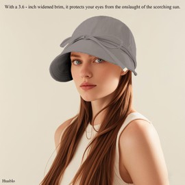 Womens Sun Hat Wide Brim UPF 50+ UV Protection Foldable Packable Sun Shield Hat for Women, Ponytail Opening & Adjustable Chin Strap - Ideal for Outdoor Fishing & Travel, Grey