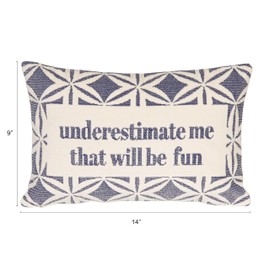 Creative Co-Op Cotton Velvet Embroidered Lumbar Pillow with Geometric Pattern Underestimate Natural, Blue/Cream