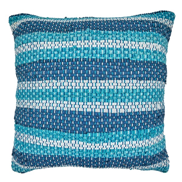 SARO LIFESTYLE Nautical Collection Striped Chindi Throw Pillow with Poly
