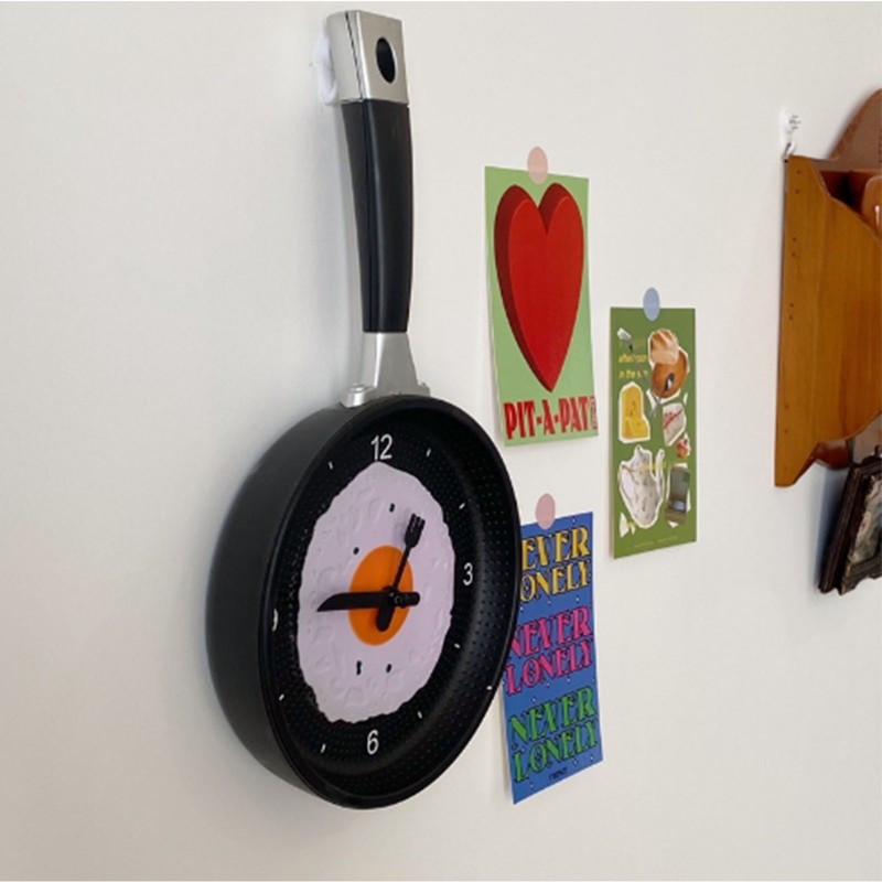 Wall Clock ABS Fried Egg Frying Pan Shape Silent Battery