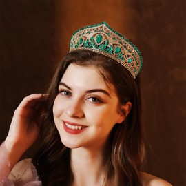 HEWEICSY Tiaras y coronas para mujer, tiara de boda de vidrio para mujer, diadema de corona de reina real, tiara de princesa de metal, para novia, cumpleaños, graduación, Metal, Cristal