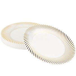 MATANA 20 White Plastic Plates with Gold Rim for Weddings, Birthdays, Christmas & Parties, 26 cm, Reusable & Stable