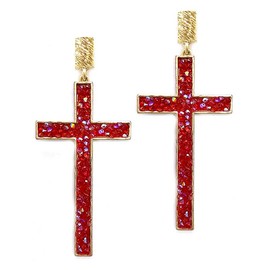 Fashion Jewelry ~ Red Crystal Cross Drop Earrings for Women (EW7487 RED)