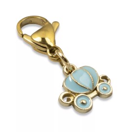 Hackberry Creek Dainty Cyan Enamel Pumpkin Carriage Clip-On Charm, Gold Princess Accessory