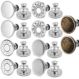 10Pcs Button Pins for Jeans, Perfect Fit Jean Button Replacement, 5 Styles Adjustable Jean Button Pins Metal Clips Snap Tack, No Sew Instant Extend or Reduce Any Pants Waist