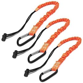 Pack of 3 Yellow Tool Lanyard, 15KG Working Limit, Secure Lock Shock Absorbing Safety Lanyard Retractable Bungee Cord with Carabiner Clip and Adjustable Loop End, Equipment Fall Protection