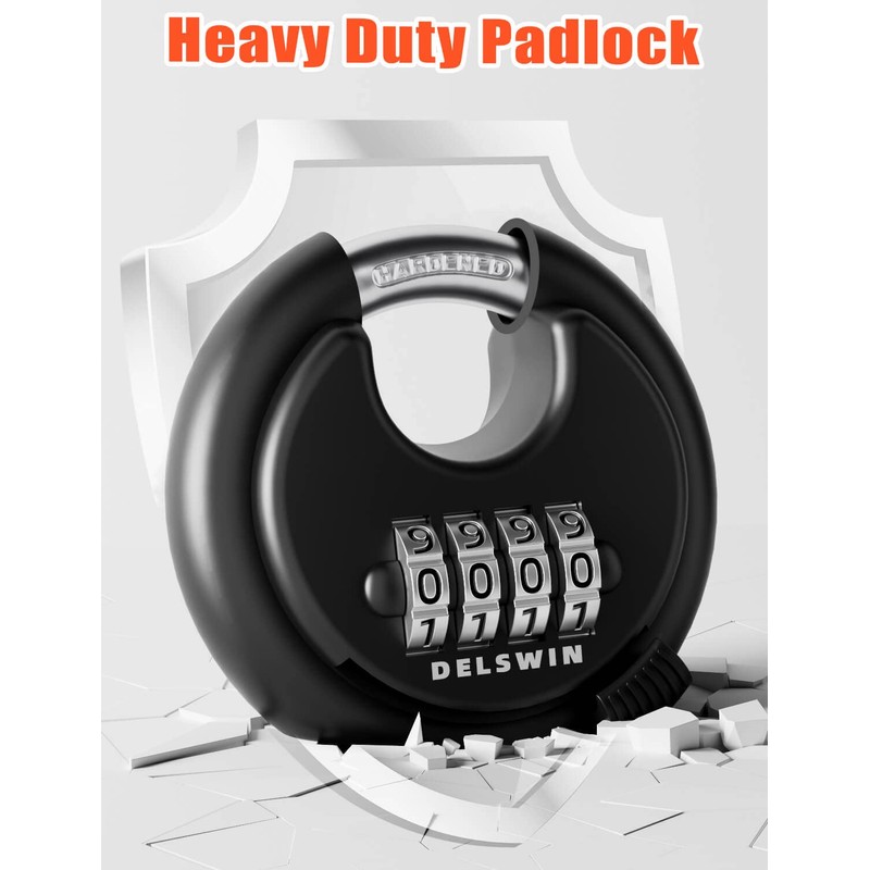 DELSWIN 4-Digit Disc Combination Lock Outdoor - Heavy Duty Combination