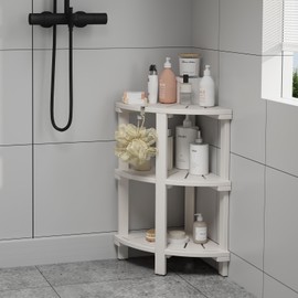 MINPINSER Shower Bench, Corner Shower Stool for Inside Shower and Shaving Legs, Waterproof HDPE Shower Chair Seat with Storage Shelf for Bathroom Non-Slip