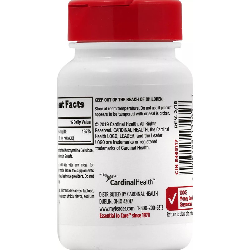 Leader Folic Acid Dietary Supplement Tablet 400mg 250 Count