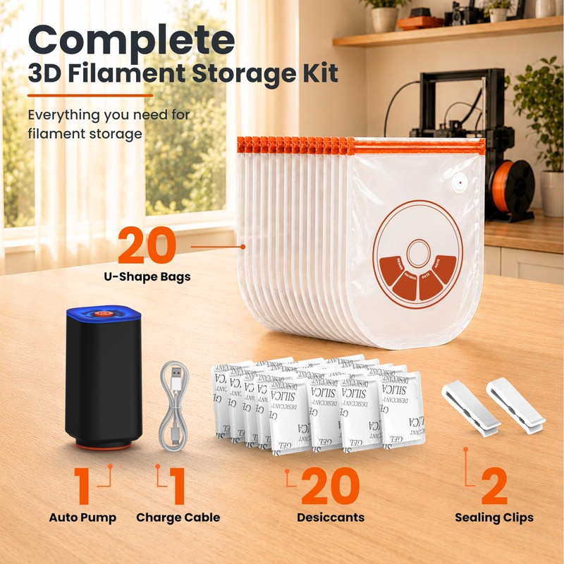 20 PCS U-Shaped 3D Filament Storage Bags Kit, 3D Printer