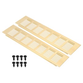 PATIKIL 12 x 3 Inch Door Air Vent Cover, 2pcs Aluminum Grille Ventilation Cover Louvered with Mounting Screws for Cabinet Wardrobe Door, Gold Tone