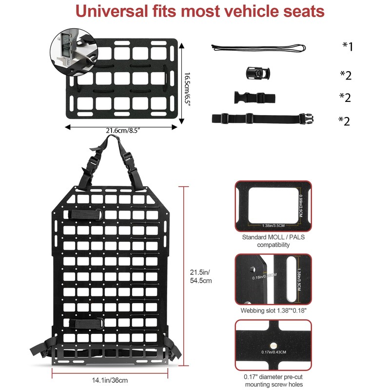 Rigid Molle Panels for Vehicles + Molle Headrest Panel Universal