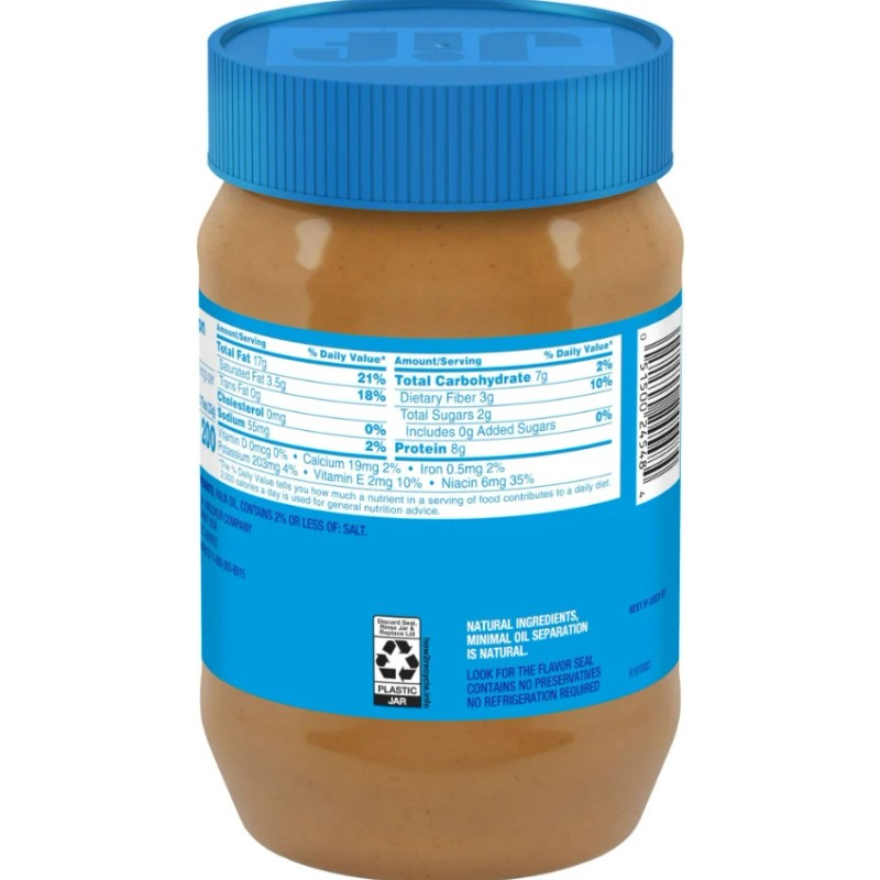 Jif No Added Sugar Creamy Peanut Butter Spread, 33.5 oz.