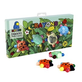 SPRMUD Portable Beetle Crayons with 12/24 Colors and Erasers, Non-toxic Washable Crayons for Kids, Easy-Grip Unbreakable Crayon, Travel Art kits Gifts Prize for Boys Girls (24)