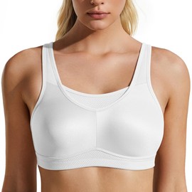 WingsLove High Impact Sports Bras for Women Seamless Full Coverage Non Padded High Neck Woukout Bra(White,36C)