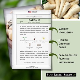 Sow Right Seeds - Half Long White Parsnip Seeds for Planting - Non-GMO Heirloom Packet with Instructions to Plant an Outdoor Home Vegetable Garden - White Flesh Root Parsnip - Spring and Fall (1)