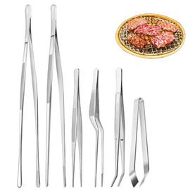 Cooking Tweezer Tongs,CAASFOOY 6 Pcs Multifunctional Stainless Steel Food Tongs,Kitchen Tweezer Set,Professional Chef Tweezers for BBQ, Cooking,Buffet,Sea Food(Silver)
