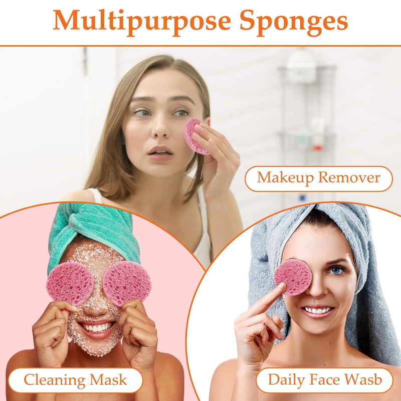 Pack of 80 Face Sponge, Cellulose Make-Up Pads, Compressed Make