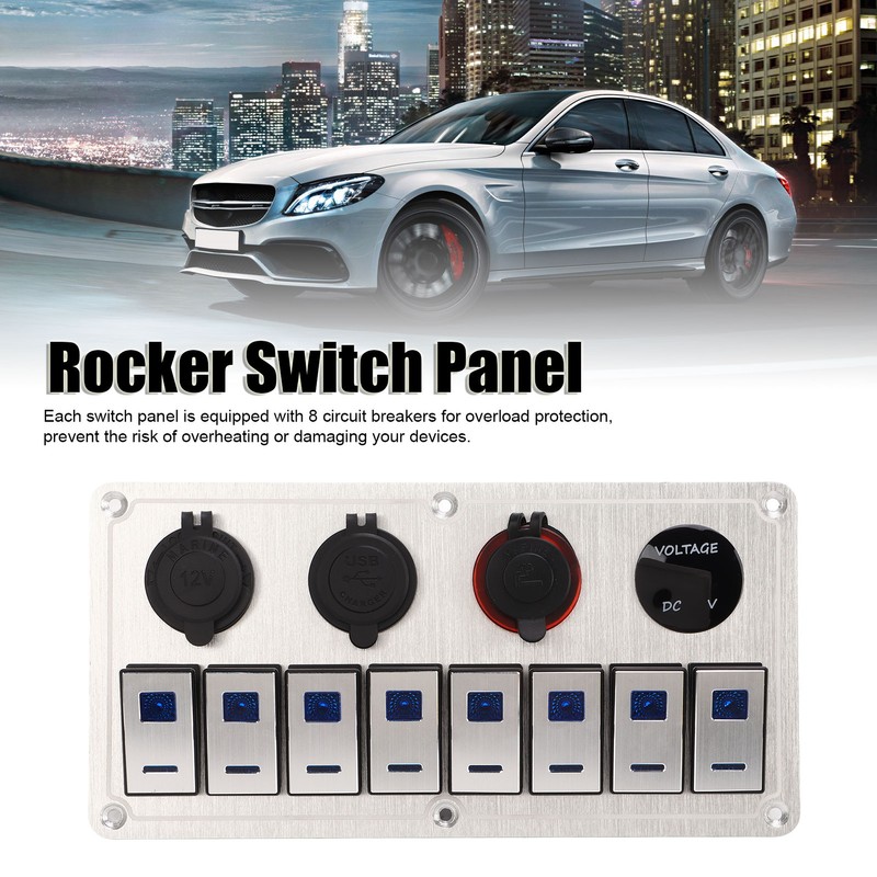 Rocker Switch Panel 8 Gang 12‑24V 5 Pin Blue Light