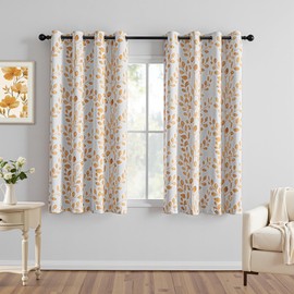 MYSKY HOME Bedroom Curtains 2 Panel Sets Thermal Insulated Curtains for Small Window Leaf Print Classical Room Darkening Drapes for Living Room, 52W x 63L Inch, Taupe