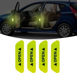LANZMYAN Universal Door Open Reflective Warning Stickers Auto Open Sign Anti-Collision Safety Reflective Decal Tape 4Pcs Yellow