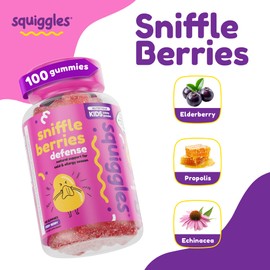 Squiggles Sniffle Berries Elderberry Gummies with Bee Propolis & Echinacea, Kids Immune Booster, Propolis Gummies for Health, Toddler Vitamins for Immune Support, Tasty Chewy Gummy (100 Count)