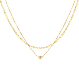 JINEAR Cute Gold Ball Bead Necklaces for Women, 14K Gold Plated Double Layer Beaded Chain Pendant Necklaces Dainty Layered Gold Necklaces for Women Gifts