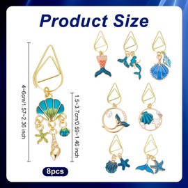 OLYCRAFT Pack of 8 Fishtail Paper Clips 40 ~ 60 mm Enamel Pendant Made of Alloy Paper Clips Made of Metal Shell Pendant Creative Bookmark Paper Clip for Sorting and Organising