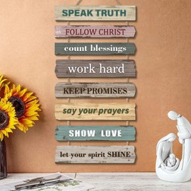 KAIRNE Set of 8 Inspirational Quotes Wall Art,Bible Verse Wood Sign,Christian Wall Art,Motivational Phrase Wall Sign,Inspirational Words Plaque for Living Room,Positive Hanging Sign for Bedroom Decor