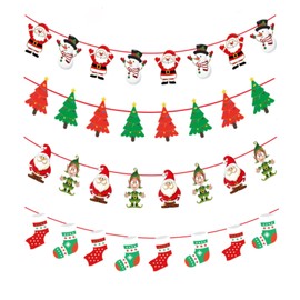 Christmas Decorations Hanging Bunting Garland, 4 Pack Christmas Hanging Paper Banners Bunting Garland for Christmas Window Fireplace Office Decoration