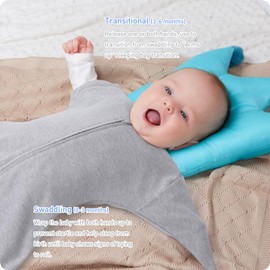 Knirose Swaddling Sack Baby Transition Sleeping Bag with Anti-Scare Function, Arms High Position, Baby Sleeping Bag with Double Zip for Easy Nappy Changing (Grey, 0-3 Months)