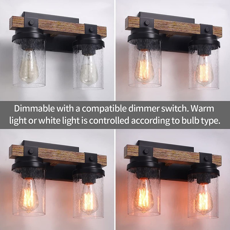 2-Light Farmhouse Vanity Lights for Bathroom, Rustic Bathroom Light Fixtures
