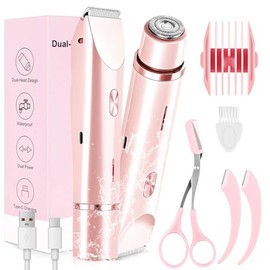 Depiladora Electrica Mujer, 2 En 1 Rasuradora Mujer, USB Recargable, Con 3 Pcs Perfilador Recortador de Ceja, Afeitadora Femenina Sin Dolor para el Vello Facial, Cejas, Axilas y Zona del Bikini