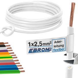 Core Cable Wiring Cable – Single Core Flexible – PVC Cable – H07V-K 2.5 mm² – Colour: White – Many Lengths Available in 5 Metre Increments, Length: 5 m 2.5 mm²